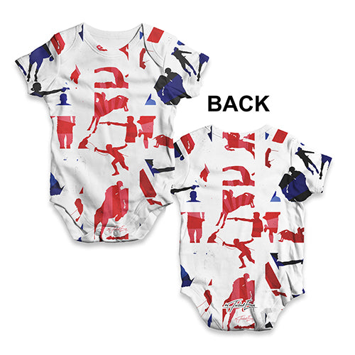 Funny Baby Bodysuits GB Modern Pentathlon Collage Baby Unisex ALL-OVER PRINT Baby Grow Bodysuit New Born White