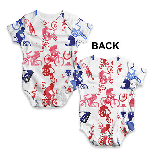 Baby Onesies GB Mountain Biking Collage Baby Unisex ALL-OVER PRINT Baby Grow Bodysuit 18 - 24 Months White