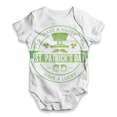 Baby Boy Clothes Have a Happy, Have a Lucky St Patrick's Day Beer Leprechaun Baby Unisex ALL-OVER PRINT Baby Grow Bodysuit 0-3 Months White