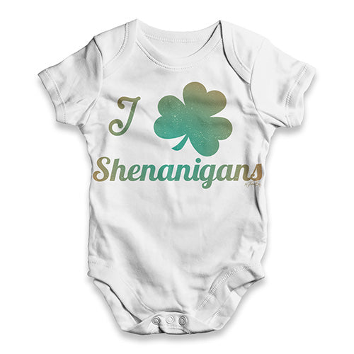 Funny Baby Clothes I Love Shamrock Shenanigans Irish Green Baby Unisex ALL-OVER PRINT Baby Grow Bodysuit 18-24 Months White