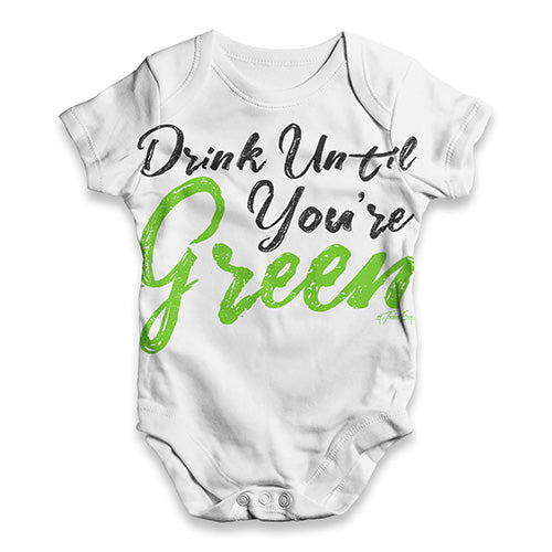 ALL-OVER PRINT Babygrow Baby Romper Drink Until You're Green Baby Unisex ALL-OVER PRINT Baby Grow Bodysuit 0-3 Months White