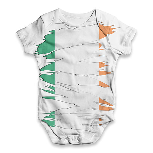 ALL-OVER PRINT Baby Bodysuit Irish Flag Ripped Fabric Baby Unisex ALL-OVER PRINT Baby Grow Bodysuit 0-3 Months White
