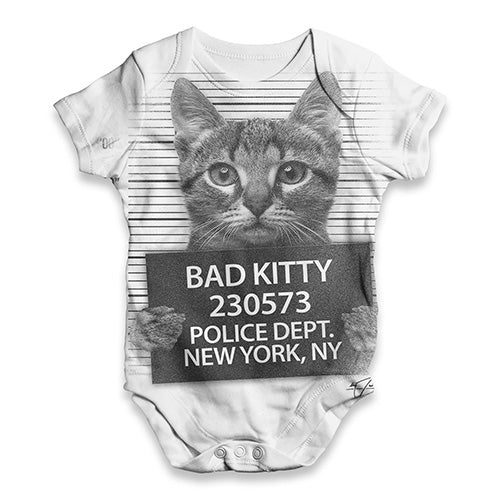 Bad Kitty Mugshot Baby Unisex ALL-OVER PRINT Baby Grow Bodysuit