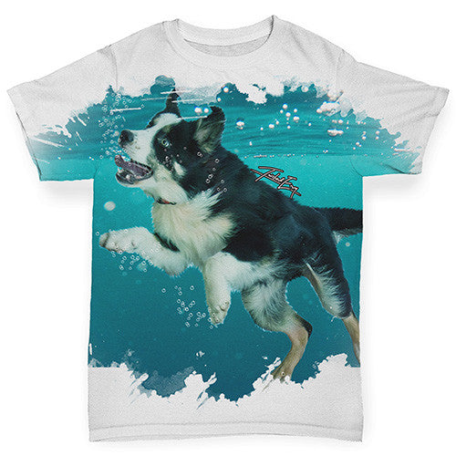 Swimming Underwater Border Collie Dog Baby Toddler ALL-OVER PRINT Baby T-shirt