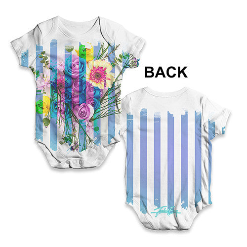 Bouquet And Blue Stripes Baby Unisex ALL-OVER PRINT Baby Grow Bodysuit