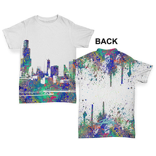 Chicago Skyline Ink Splats Baby Toddler ALL-OVER PRINT Baby T-shirt
