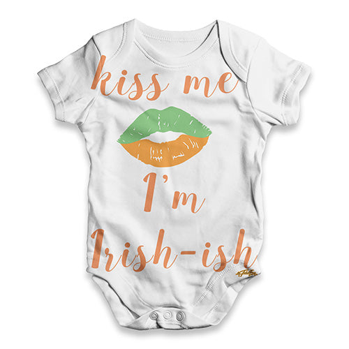 ALL-OVER PRINT Bodysuit Onesie Kiss Me I'm Irish-ish Baby Unisex ALL-OVER PRINT Baby Grow Bodysuit Newborn White