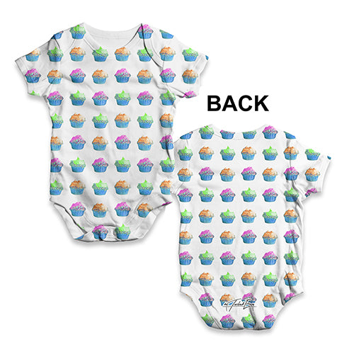 Funny Infant Baby Bodysuit Blue Cupcakes Pattern Baby Unisex ALL-OVER PRINT Baby Grow Bodysuit New Born White