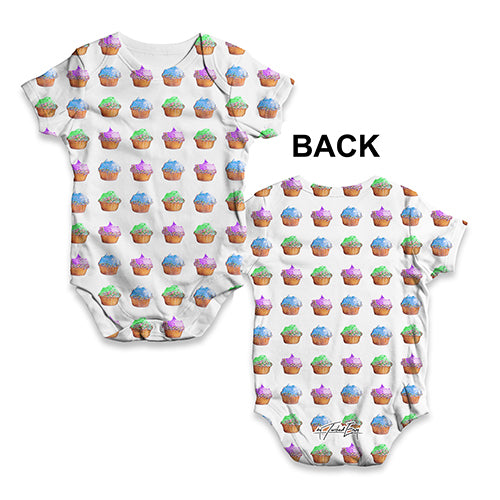 Funny Baby Onesies Colourful Cupcakes Pattern Baby Unisex ALL-OVER PRINT Baby Grow Bodysuit 0 - 3 Months White