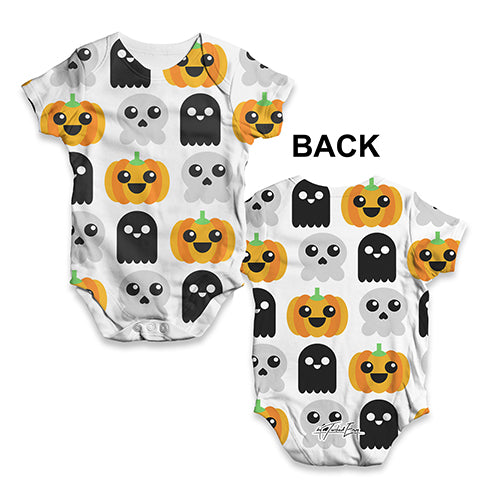 ALL-OVER PRINT Bodysuit Onesie Pumpkins And Ghosts Pattern Baby Unisex ALL-OVER PRINT Baby Grow Bodysuit 12 - 18 Months White