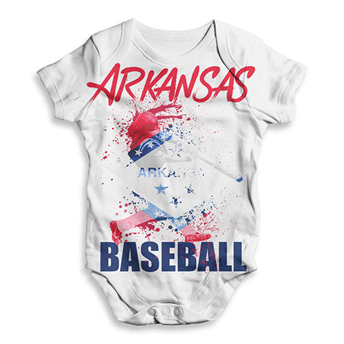 Funny Baby Onesies Arkansas Baseball Splatter Baby Unisex ALL-OVER PRINT Baby Grow Bodysuit 0 - 3 Months White