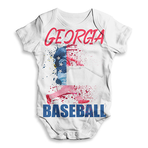 Baby Boy Clothes Georgia Baseball Splatter Baby Unisex ALL-OVER PRINT Baby Grow Bodysuit New Born White