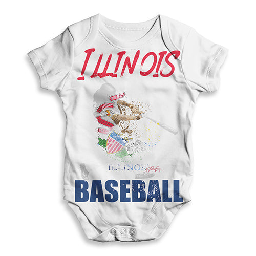 Funny Baby Onesies Illinois Baseball Splatter Baby Unisex ALL-OVER PRINT Baby Grow Bodysuit New Born White