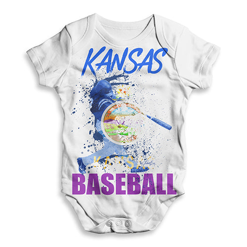 Funny Infant Baby Bodysuit Kansas Baseball Splatter Baby Unisex ALL-OVER PRINT Baby Grow Bodysuit 12 - 18 Months White