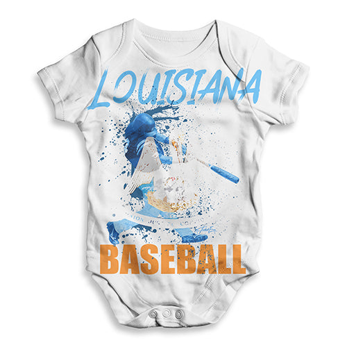 ALL-OVER PRINT Babygrow Baby Romper Louisiana Baseball Splatter Baby Unisex ALL-OVER PRINT Baby Grow Bodysuit 18 - 24 Months White