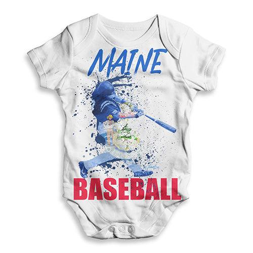 Baby Girl Clothes Maine Baseball Splatter Baby Unisex ALL-OVER PRINT Baby Grow Bodysuit 6 - 12 Months White