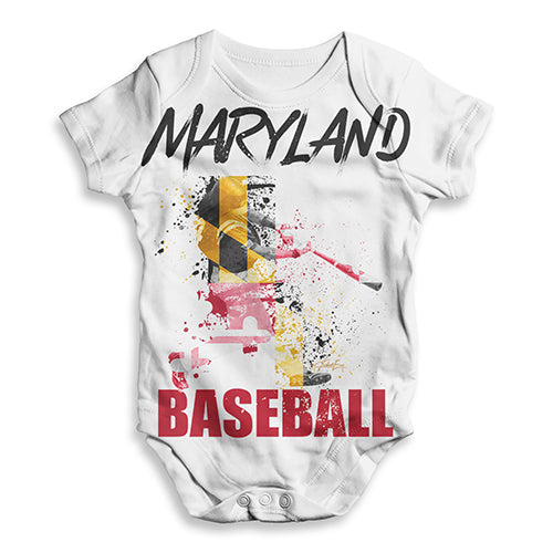 Funny Infant Baby Bodysuit Onesie Maryland Baseball Splatter Baby Unisex ALL-OVER PRINT Baby Grow Bodysuit 18 - 24 Months White