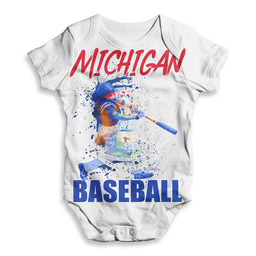 Baby Girl Clothes Michigan Baseball Splatter Baby Unisex ALL-OVER PRINT Baby Grow Bodysuit 0 - 3 Months White