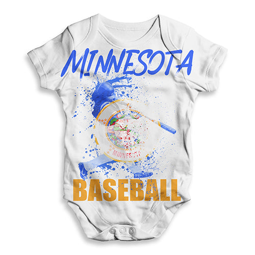 Baby Onesies Minnesota Baseball Splatter Baby Unisex ALL-OVER PRINT Baby Grow Bodysuit 0 - 3 Months White