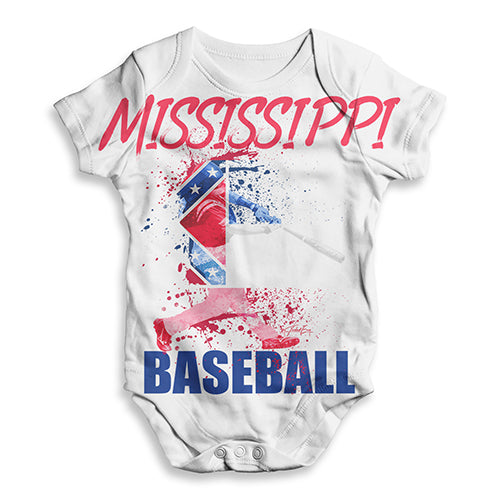 Funny Baby Onesies Mississippi Baseball Splatter Baby Unisex ALL-OVER PRINT Baby Grow Bodysuit New Born White