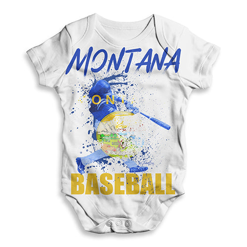 Funny Baby Onesies Montana Baseball Splatter Baby Unisex ALL-OVER PRINT Baby Grow Bodysuit 0 - 3 Months White