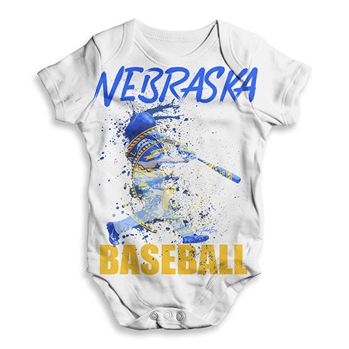 Funny Baby Bodysuits Nebraska Baseball Splatter Baby Unisex ALL-OVER PRINT Baby Grow Bodysuit 18 - 24 Months White