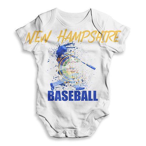 Funny Baby Bodysuits New Hampshire Baseball Splatter Baby Unisex ALL-OVER PRINT Baby Grow Bodysuit 12 - 18 Months White