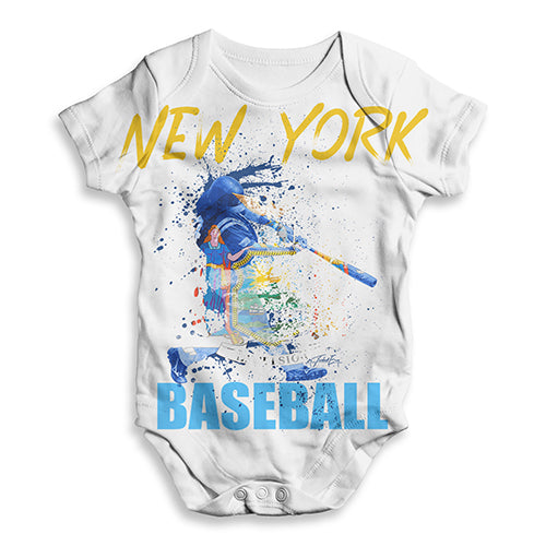 ALL-OVER PRINT Baby Bodysuit New York Baseball Splatter Baby Unisex ALL-OVER PRINT Baby Grow Bodysuit New Born White