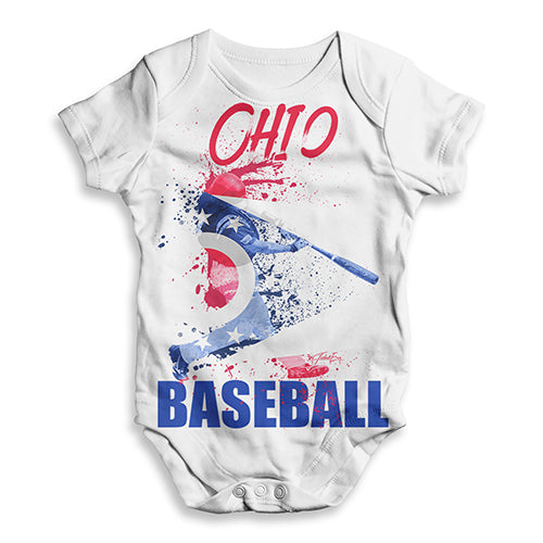 ALL-OVER PRINT Babygrow Baby Romper Ohio Baseball Splatter Baby Unisex ALL-OVER PRINT Baby Grow Bodysuit New Born White