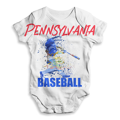 Funny Baby Onesies Pennsylvania Baseball Splatter Baby Unisex ALL-OVER PRINT Baby Grow Bodysuit 0 - 3 Months White