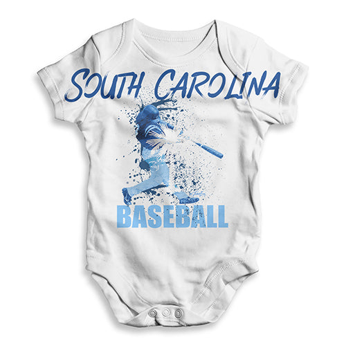 Funny Baby Onesies South Carolina Baseball Splatter Baby Unisex ALL-OVER PRINT Baby Grow Bodysuit 3 - 6 Months White