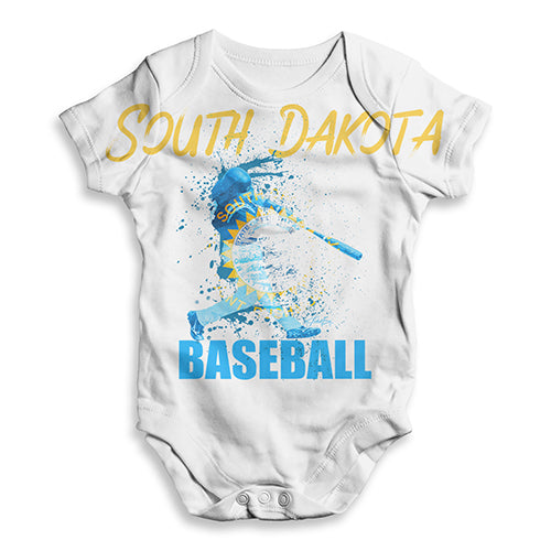 Baby Girl Clothes South Dakota Baseball Splatter Baby Unisex ALL-OVER PRINT Baby Grow Bodysuit 6 - 12 Months White