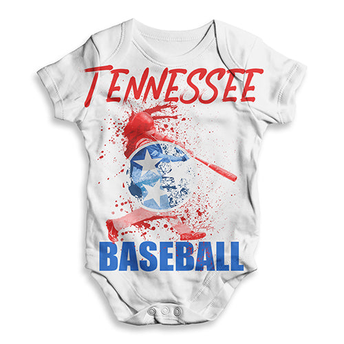 Funny Baby Onesies Tennessee Baseball Splatter Baby Unisex ALL-OVER PRINT Baby Grow Bodysuit 6 - 12 Months White