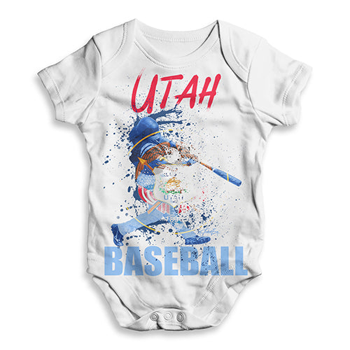 Funny Baby Onesies Utah Baseball Splatter Baby Unisex ALL-OVER PRINT Baby Grow Bodysuit 0 - 3 Months White