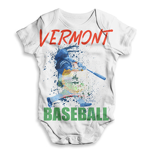 Baby Boy Clothes Vermont Baseball Splatter Baby Unisex ALL-OVER PRINT Baby Grow Bodysuit 12 - 18 Months White