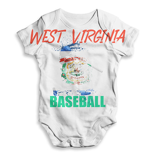 Funny Baby Onesies West Virginia Baseball Splatter Baby Unisex ALL-OVER PRINT Baby Grow Bodysuit 3 - 6 Months White