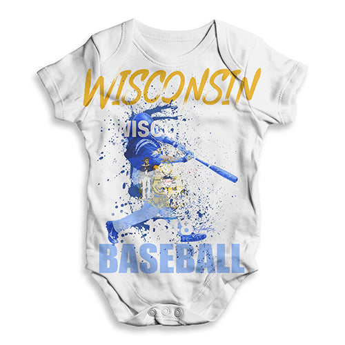 ALL-OVER PRINT Baby Bodysuit Wisconsin Baseball Splatter Baby Unisex ALL-OVER PRINT Baby Grow Bodysuit New Born White