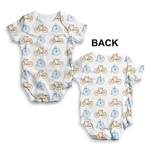 Baby Onesies Vintage Bikes Pattern Baby Unisex ALL-OVER PRINT Baby Grow Bodysuit 0 - 3 Months White