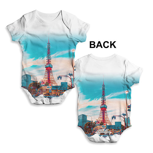 Funny Baby Onesies Tokyo Tower Skyline Baby Unisex ALL-OVER PRINT Baby Grow Bodysuit Newborn White