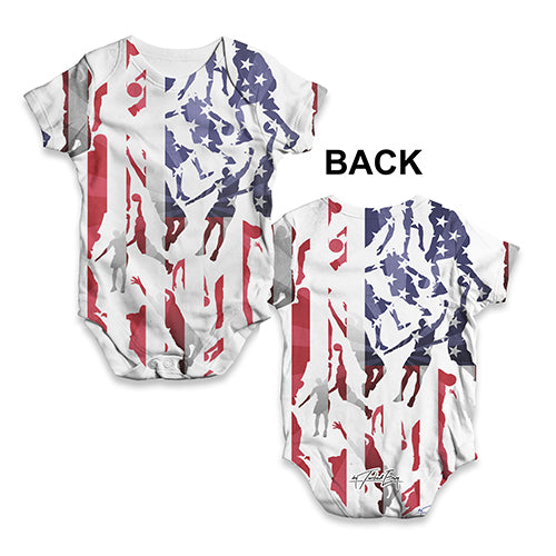 Funny Infant Baby Bodysuit USA Basketball Silhouette Baby Unisex ALL-OVER PRINT Baby Grow Bodysuit 0-3 Months White