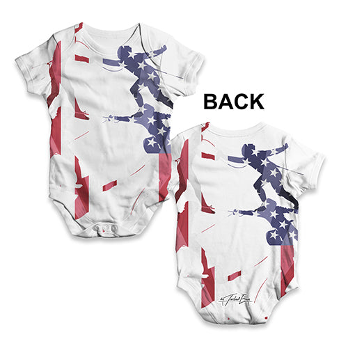 Funny Baby Clothes USA Fencing Silhouette Baby Unisex ALL-OVER PRINT Baby Grow Bodysuit 0-3 Months White
