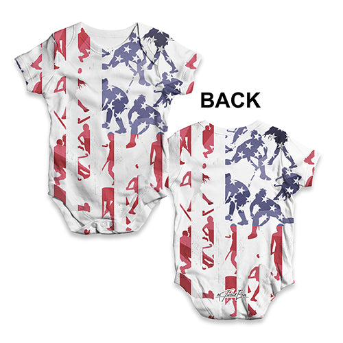 Funny Infant Baby Bodysuit Onesie USA Hockey Silhouette Baby Unisex ALL-OVER PRINT Baby Grow Bodysuit 0-3 Months White