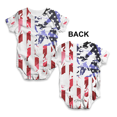 ALL-OVER PRINT Bodysuit Onesie USA Ice Hockey Silhouette Baby Unisex ALL-OVER PRINT Baby Grow Bodysuit 18-24 Months White