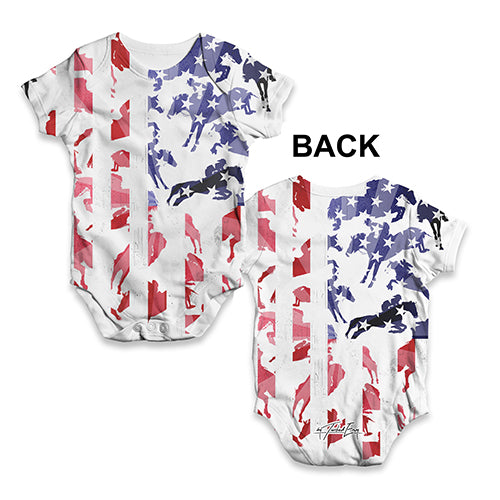 Baby Boy Clothes USA Show Jumping Silhouette Baby Unisex ALL-OVER PRINT Baby Grow Bodysuit Newborn White