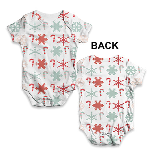 Baby Boy Clothes Candy Canes And Snowflakes Pattern Baby Unisex ALL-OVER PRINT Baby Grow Bodysuit 18-24 Months White