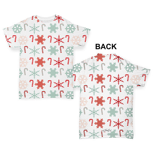 Baby Girl Clothes Candy Canes And Snowflakes Pattern Baby Toddler ALL-OVER PRINT Baby T-shirt 18-24 Months White