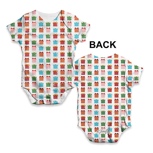 Funny Baby Onesies Colourful Presents Christmas Pattern Baby Unisex ALL-OVER PRINT Baby Grow Bodysuit Newborn White