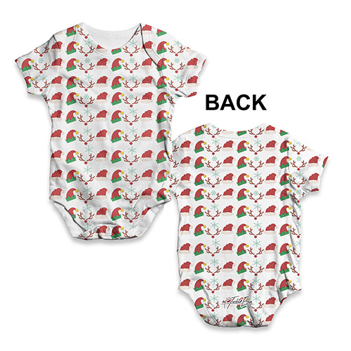 Funny Infant Baby Bodysuit Onesie Elf Hats Reindeer Antlers Pattern Baby Unisex ALL-OVER PRINT Baby Grow Bodysuit Newborn White