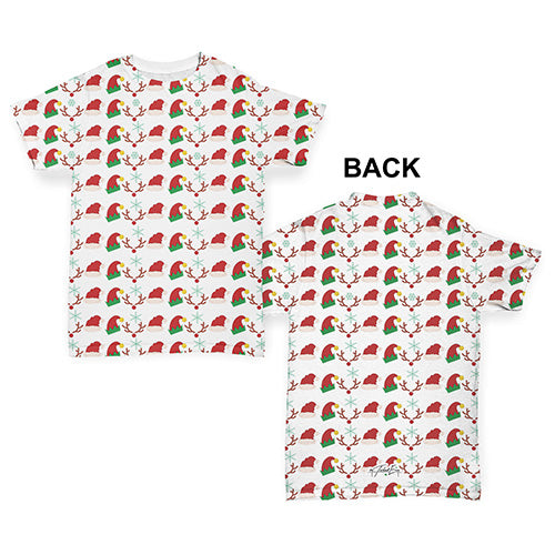 Funny Infant Baby Tshirts Elf Hats Reindeer Antlers Pattern Baby Toddler ALL-OVER PRINT Baby T-shirt 18-24 Months White
