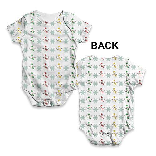 ALL-OVER PRINT Babygrow Baby Romper Snowflakes And Snowmen Pattern Baby Unisex ALL-OVER PRINT Baby Grow Bodysuit Newborn White